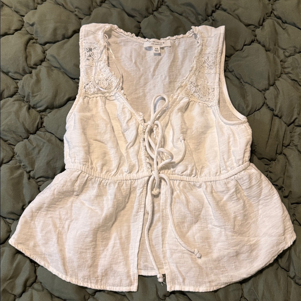 White Lace Trimmed Sleeveless Top